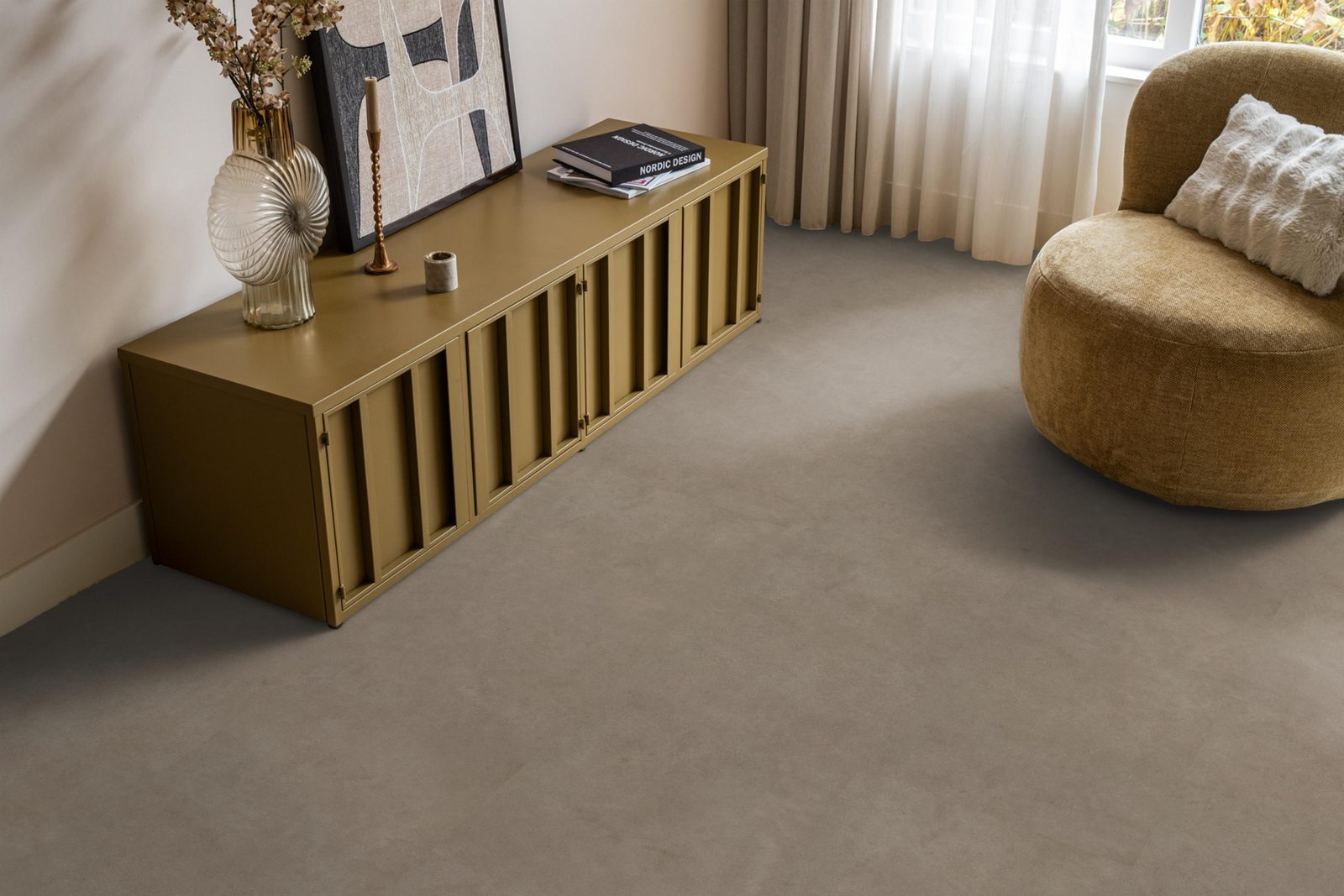 Ambiant pvc klik tegel/betonlook Cerino Taupe – sfeerfoto