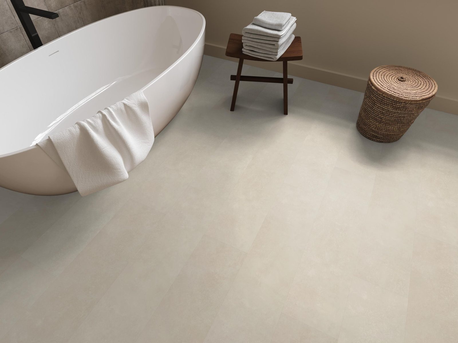 Ambiant pvc plak tegel/betonlook Viretto Beige – sfeerfoto