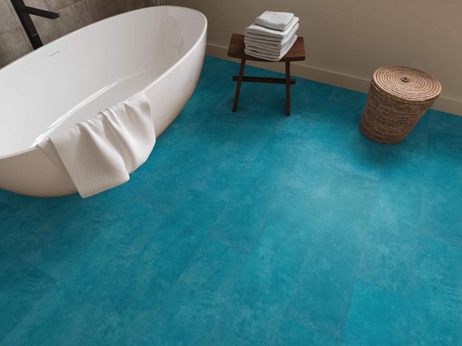 Ambiant pvc plak tegel/betonlook Viretto Blue – sfeerfoto