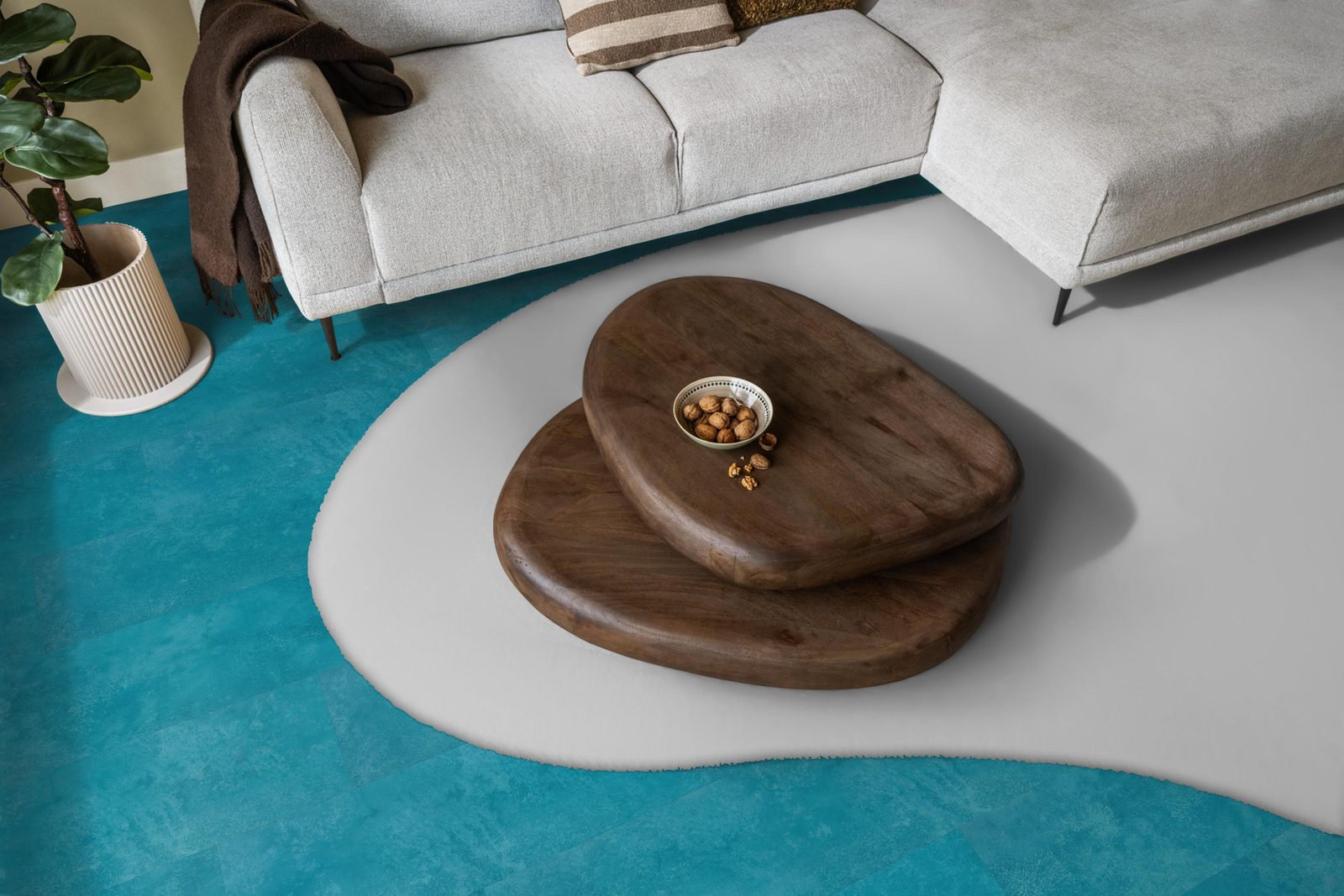 Ambiant pvc plak tegel/betonlook Viretto Blue – sfeerfoto