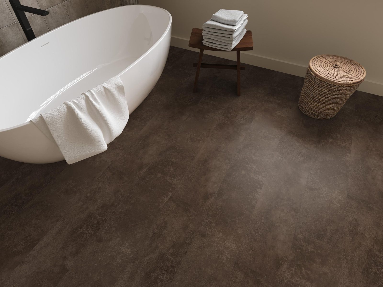 Ambiant pvc plak tegel/betonlook Viretto Brown – sfeerfoto