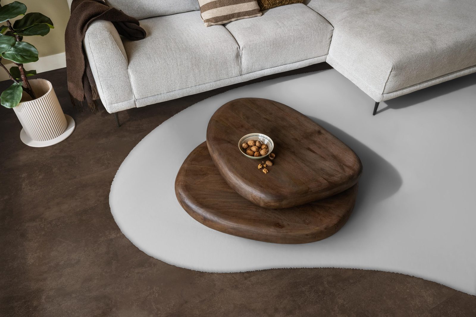 Ambiant pvc plak tegel/betonlook Viretto Brown – sfeerfoto