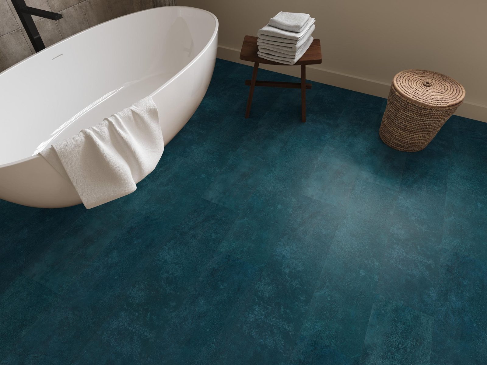 Ambiant pvc plak tegel/betonlook Viretto Dark blue – sfeerfoto