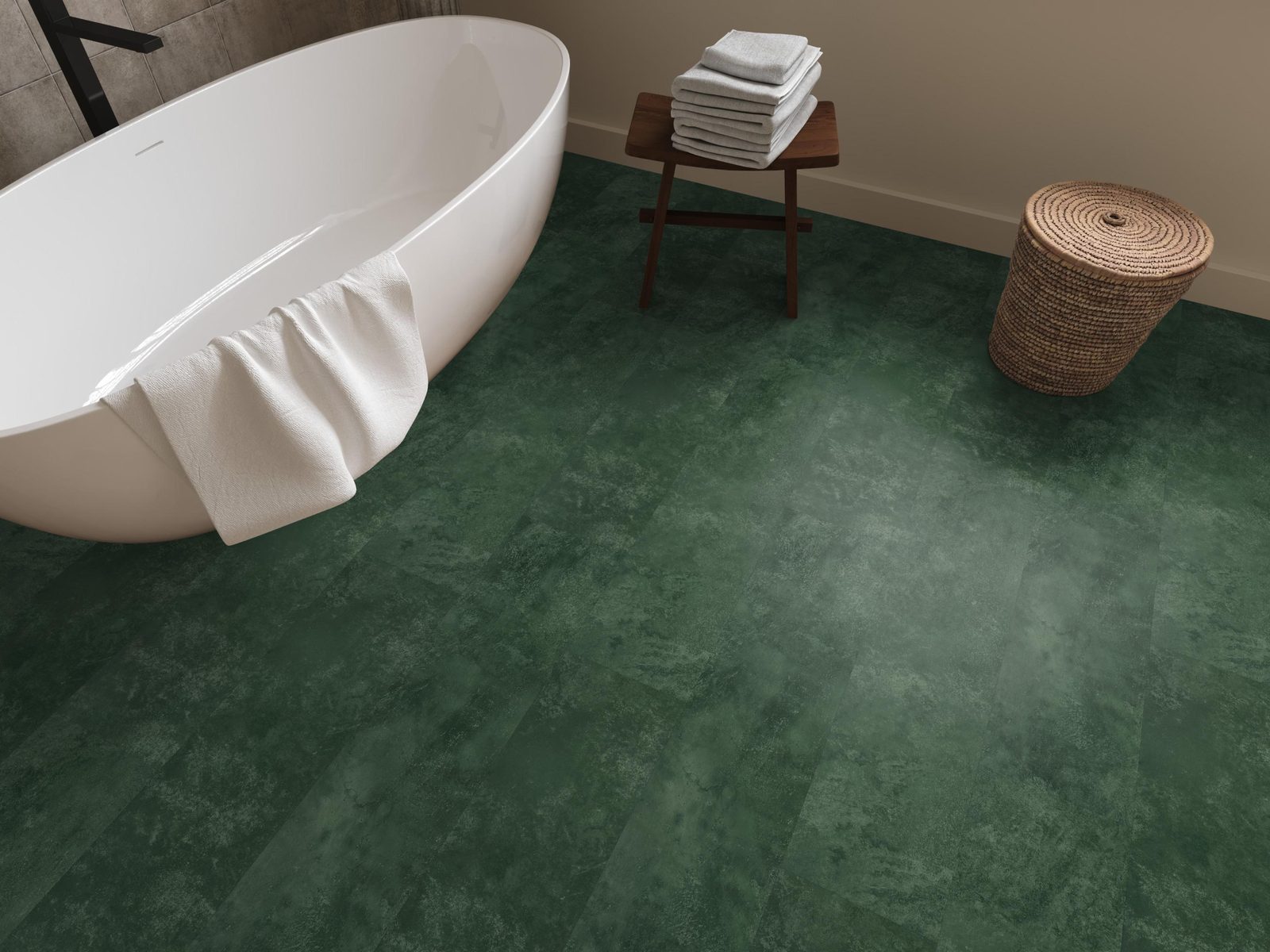 Ambiant pvc plak tegel/betonlook Viretto Dark green – sfeerfoto