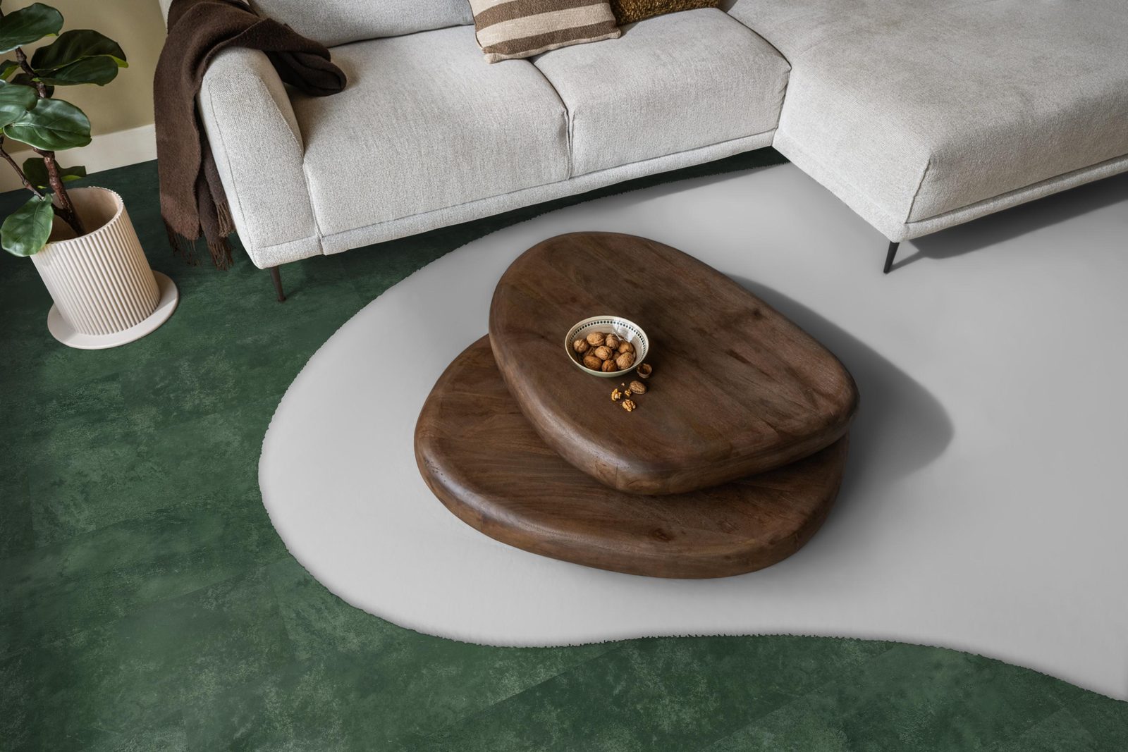 Ambiant pvc plak tegel/betonlook Viretto Dark green – sfeerfoto