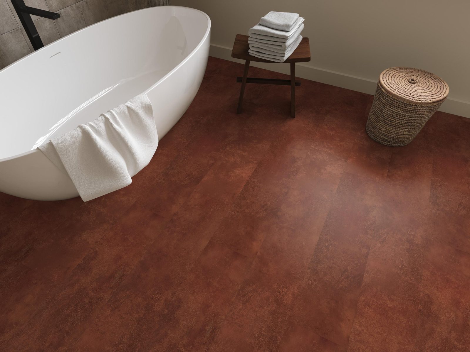 Ambiant pvc plak tegel/betonlook Viretto Dark orange – sfeerfoto