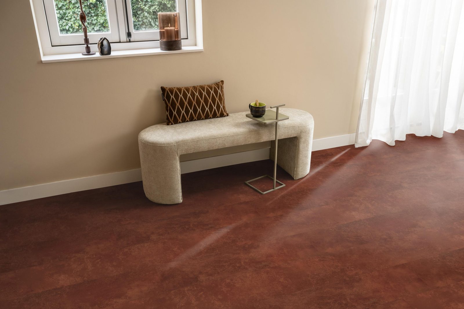 Ambiant pvc plak tegel/betonlook Viretto Dark orange – sfeerfoto