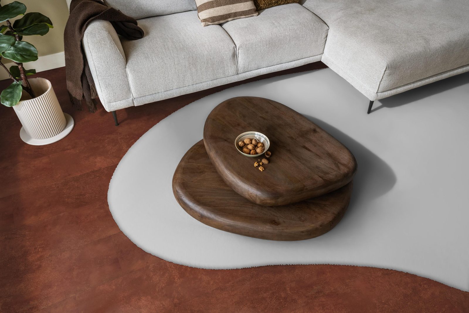 Ambiant pvc plak tegel/betonlook Viretto Dark orange – sfeerfoto