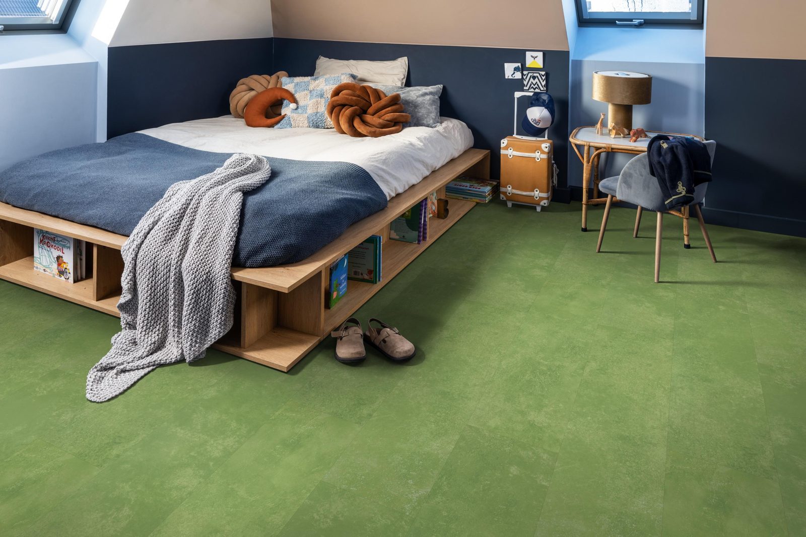Ambiant pvc plak tegel/betonlook Viretto Green – sfeerfoto