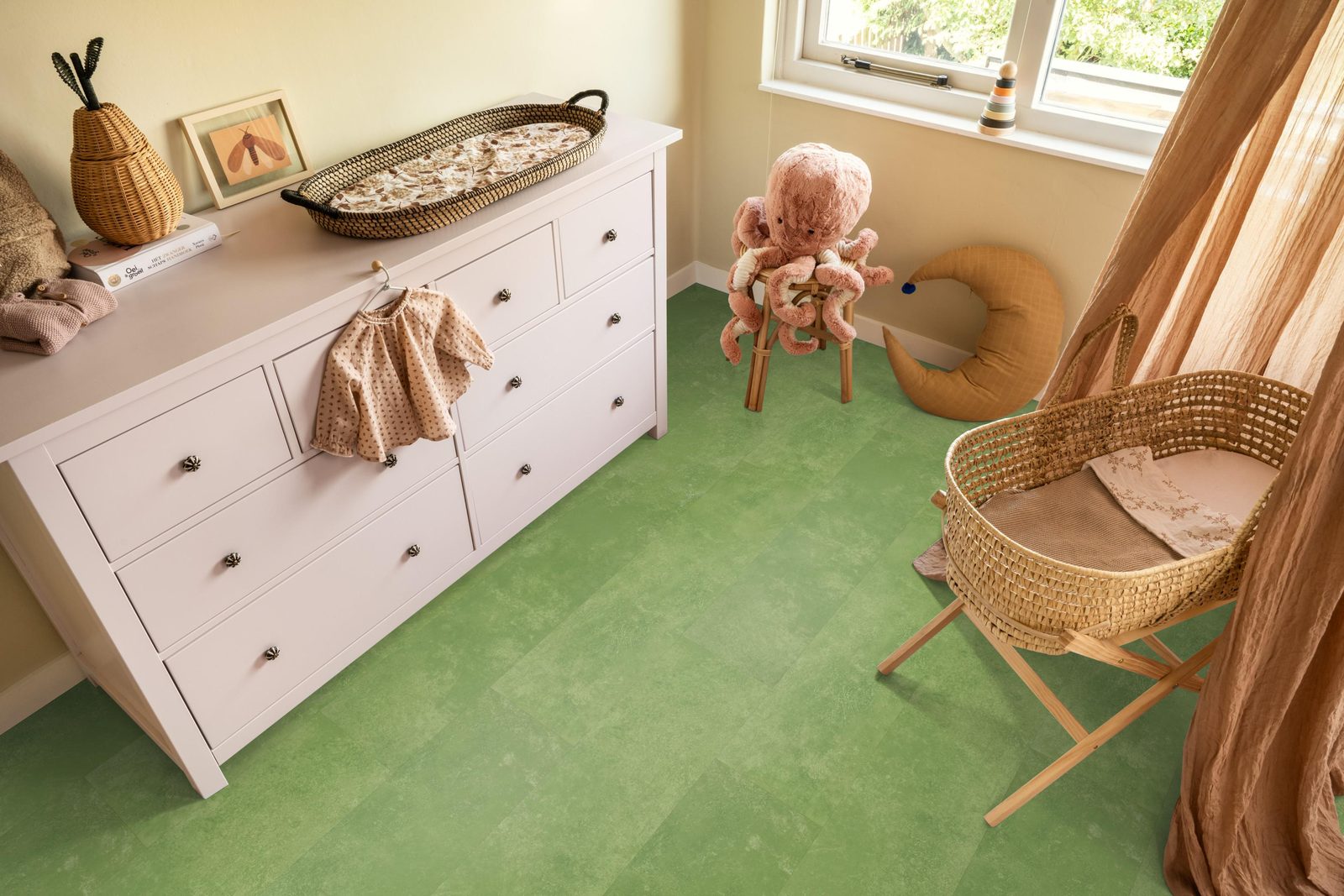 Ambiant pvc plak tegel/betonlook Viretto Green – sfeerfoto