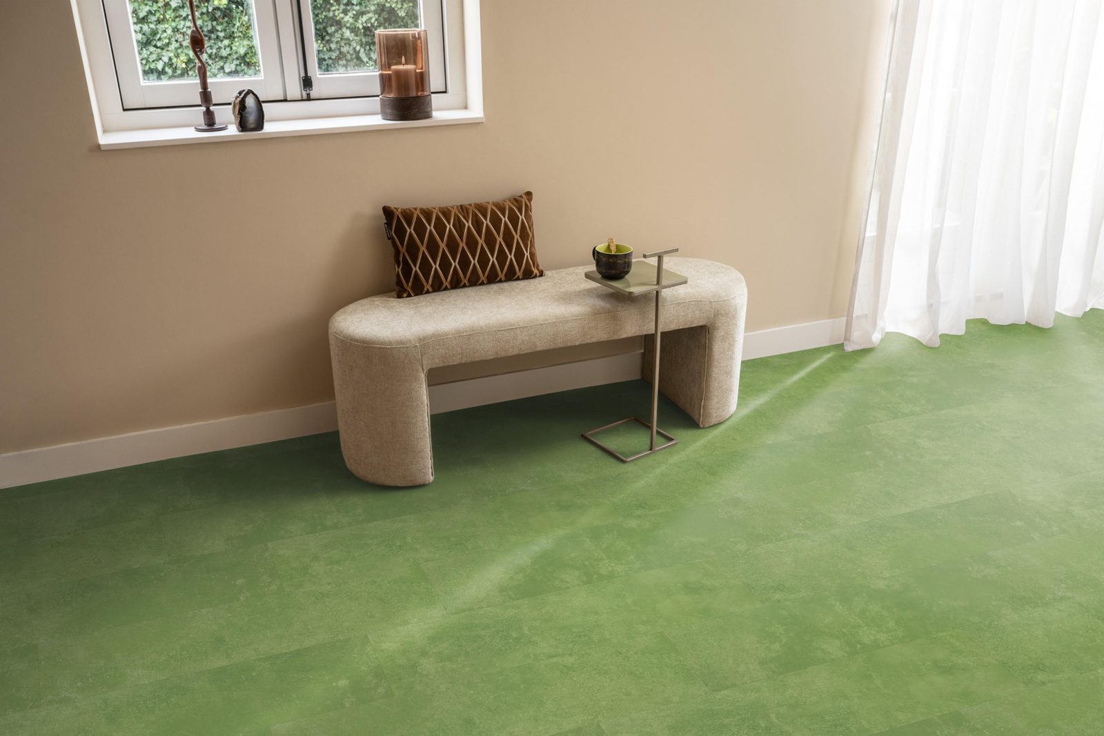 Ambiant pvc plak tegel/betonlook Viretto Green – sfeerfoto