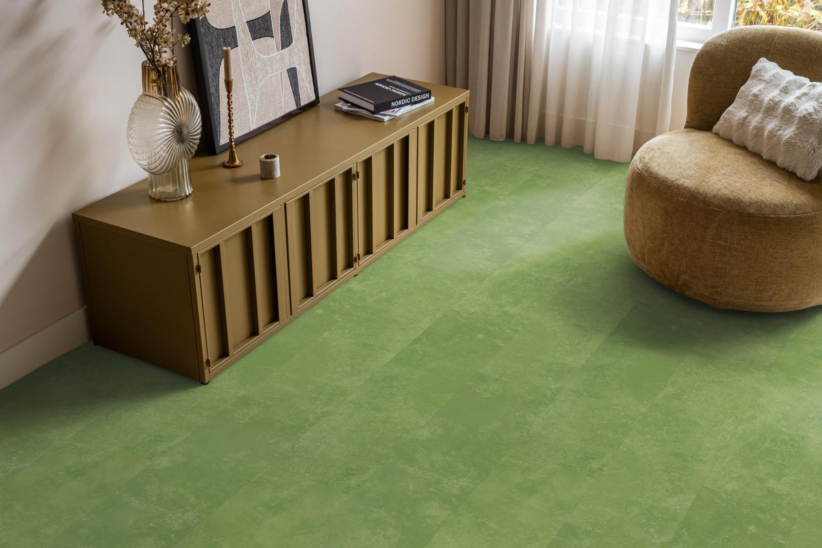 Ambiant pvc plak tegel/betonlook Viretto Green – sfeerfoto