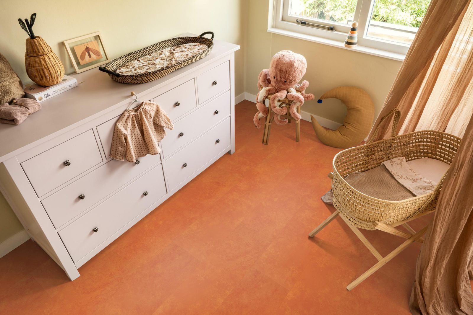 Ambiant pvc plak tegel/betonlook Viretto Orange – sfeerfoto