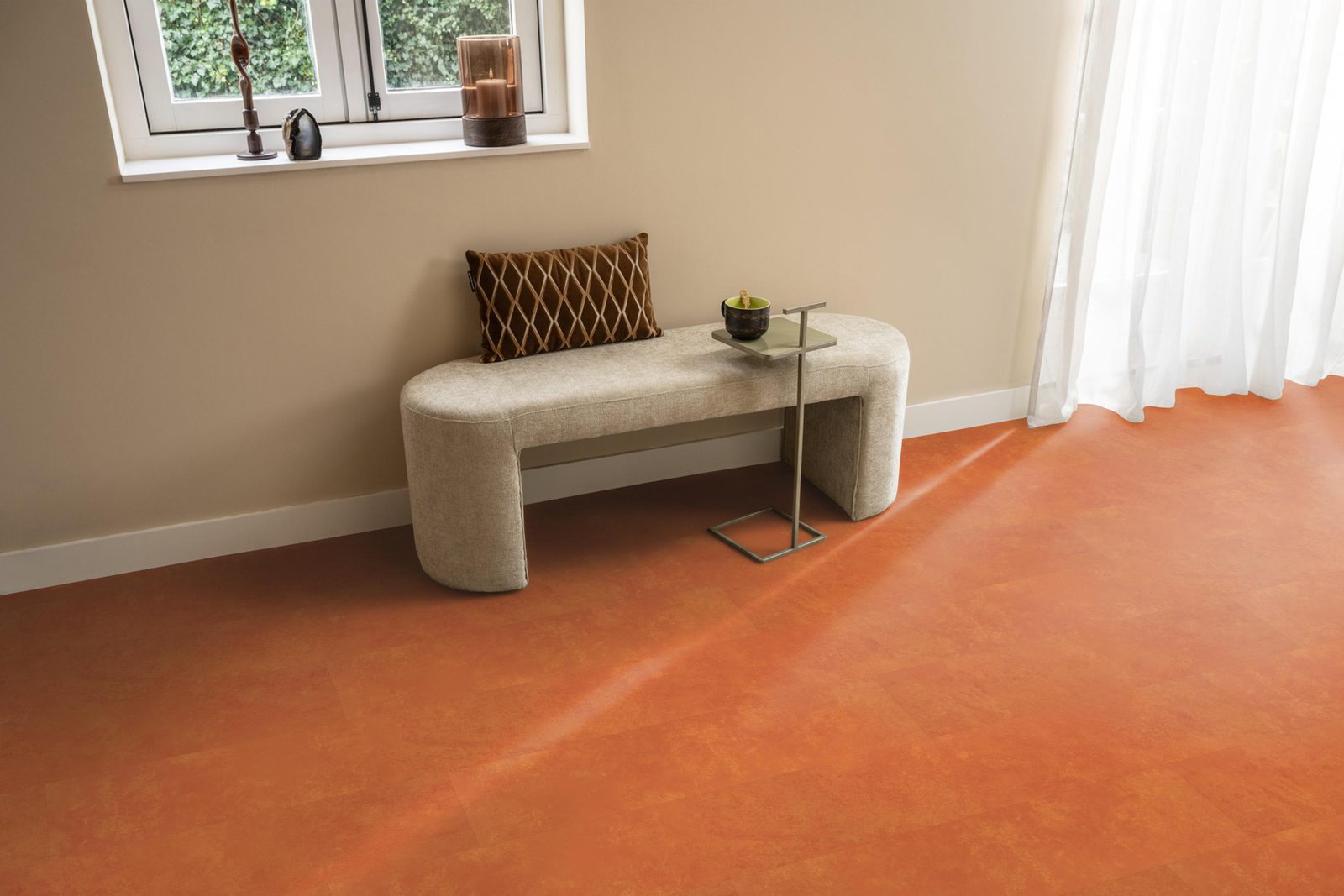 Ambiant pvc plak tegel/betonlook Viretto Orange – sfeerfoto