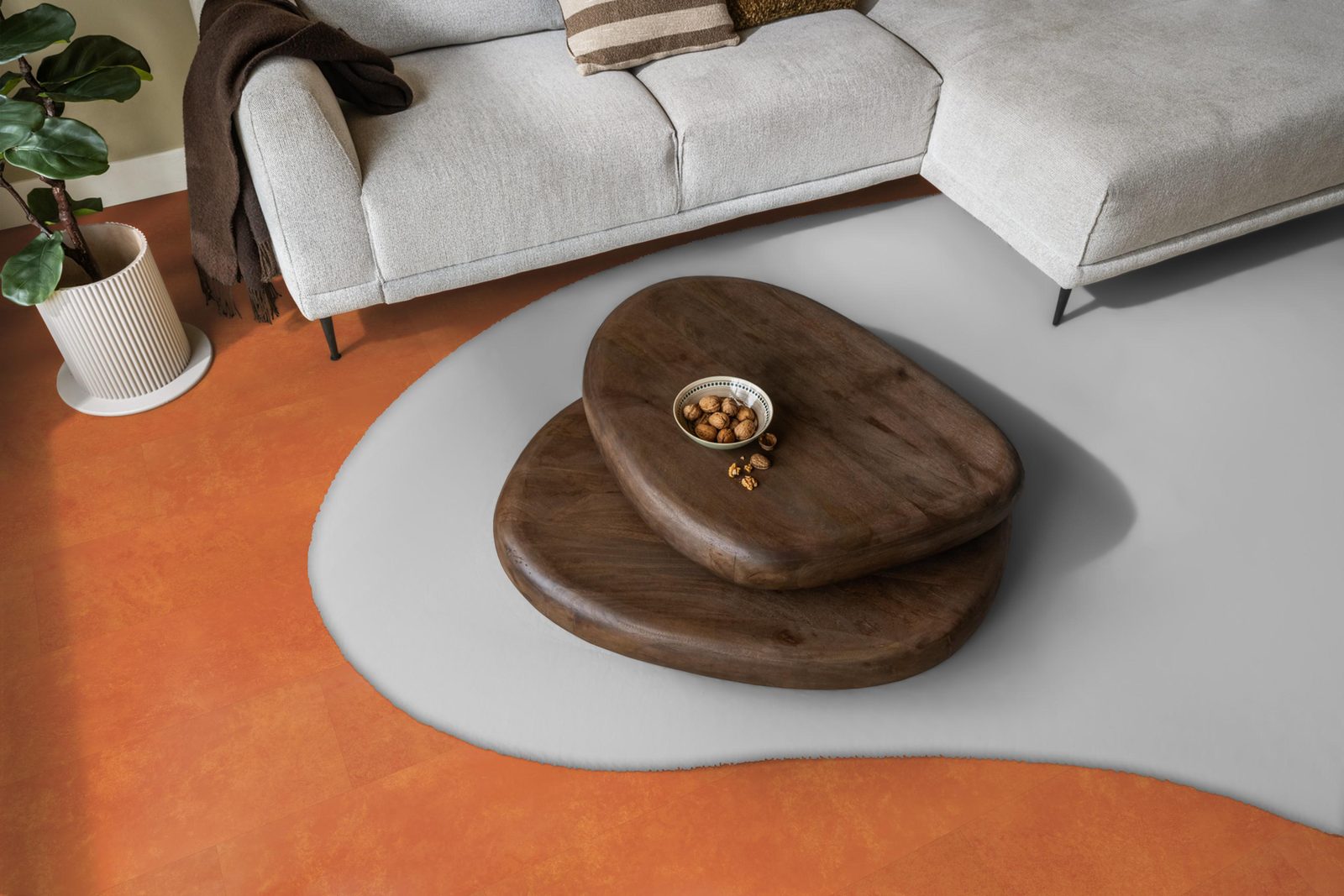 Ambiant pvc plak tegel/betonlook Viretto Orange – sfeerfoto