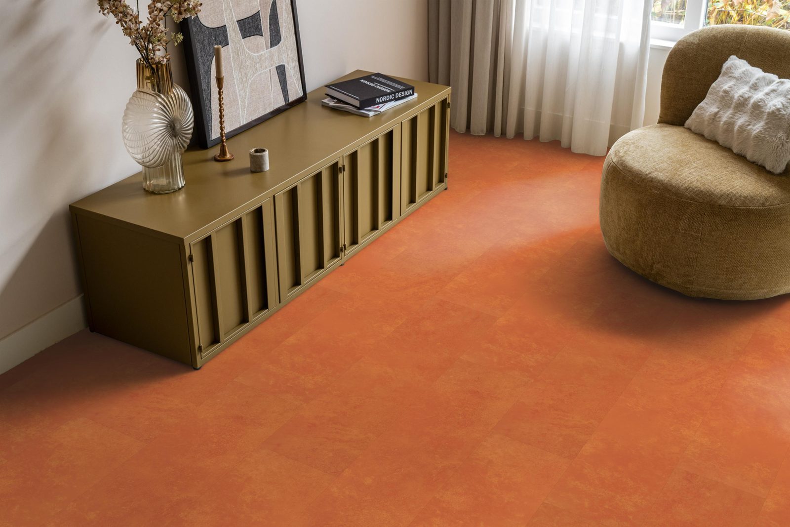 Ambiant pvc plak tegel/betonlook Viretto Orange – sfeerfoto