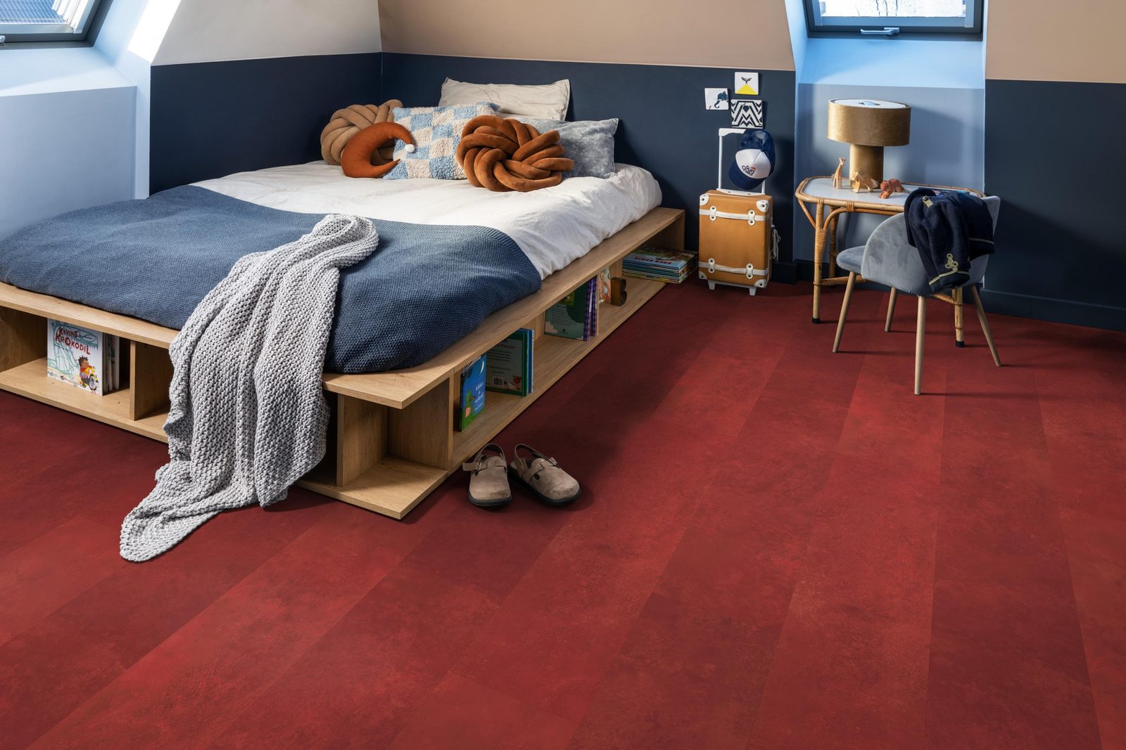 Ambiant pvc plak tegel/betonlook Viretto Red – sfeerfoto