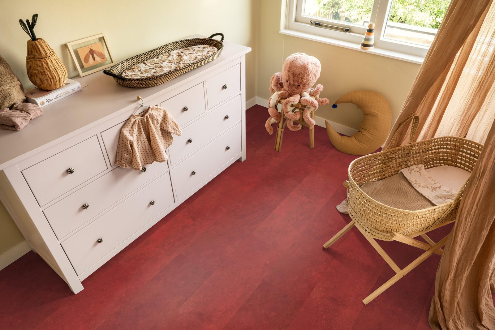Ambiant pvc plak tegel/betonlook Viretto Red – sfeerfoto