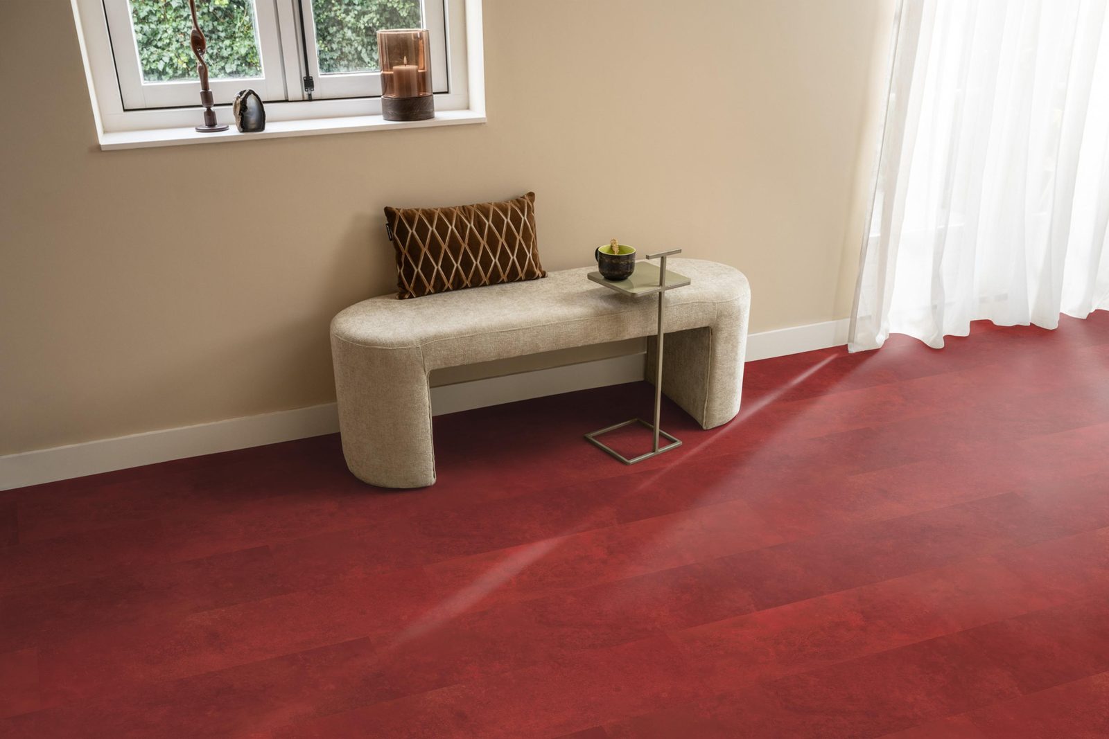 Ambiant pvc plak tegel/betonlook Viretto Red – sfeerfoto
