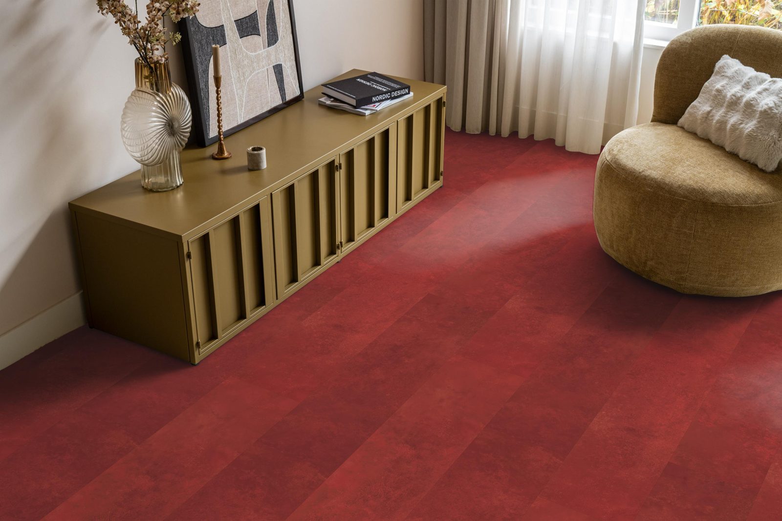 Ambiant pvc plak tegel/betonlook Viretto Red – sfeerfoto