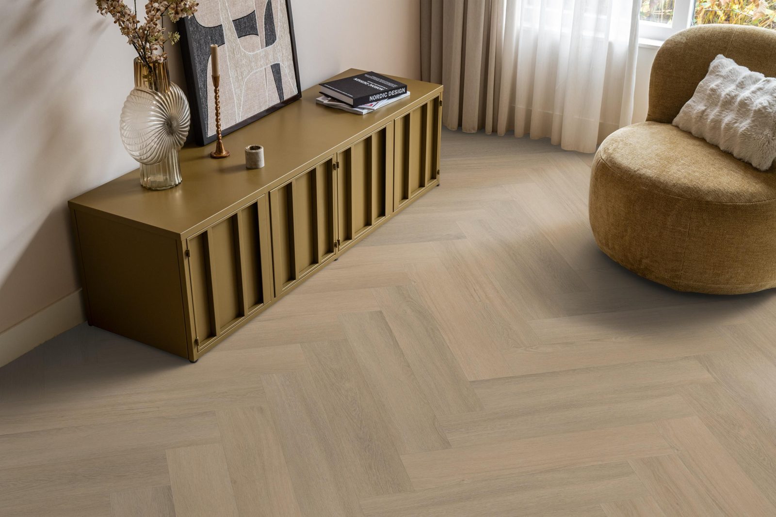 Ambiant pvc visgraat klik Spigato Viranto Warm beige – sfeerfoto