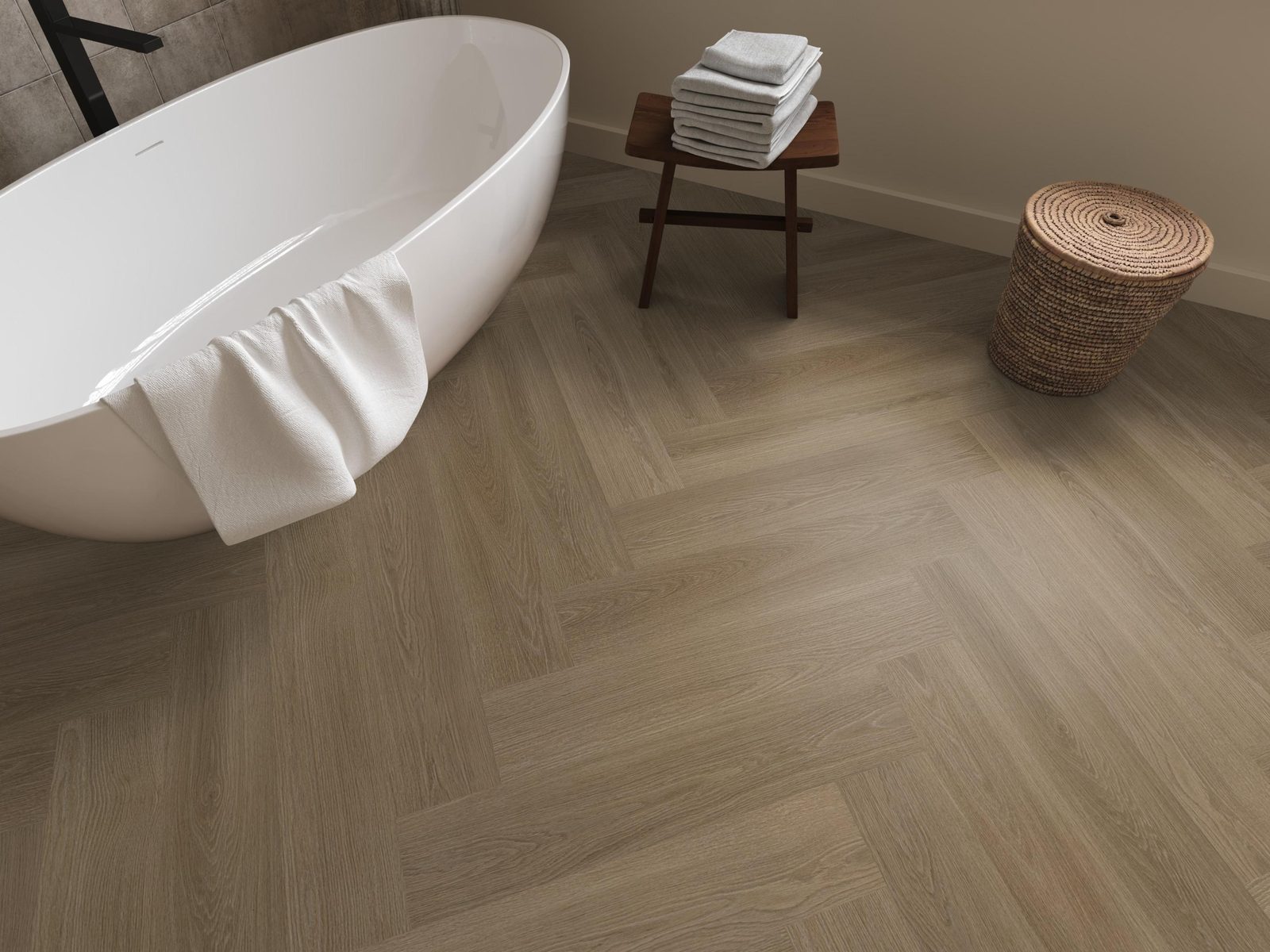 Ambiant pvc visgraat klik Spigato XL Soleno Dark oak – sfeerfoto
