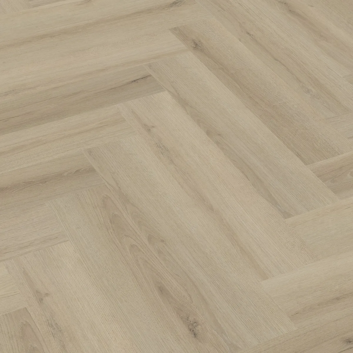 Greenford / Valento Beige, visgraat plak pvc schuin van boven, met het verspringende legverband in beeld