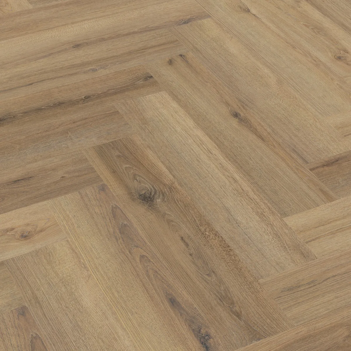Greenford / Valento Light brown, visgraat plak pvc schuin van boven, met het verspringende legverband in beeld