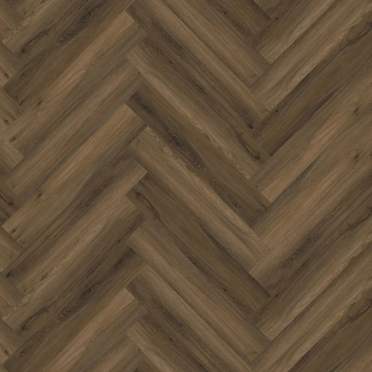 YUP / Spigato Warm brown, visgraat klik pvc gelegd, recht van boven gezien