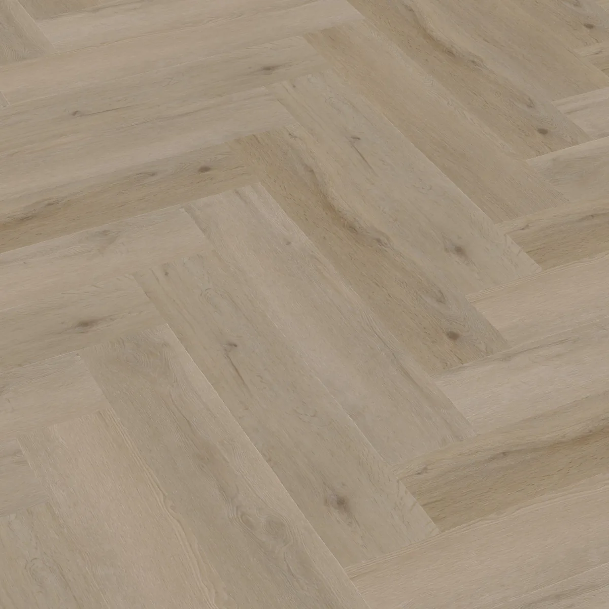 Leyton / Vivero Light oak, visgraat klik pvc schuin van boven, met het verspringende legverband in beeld