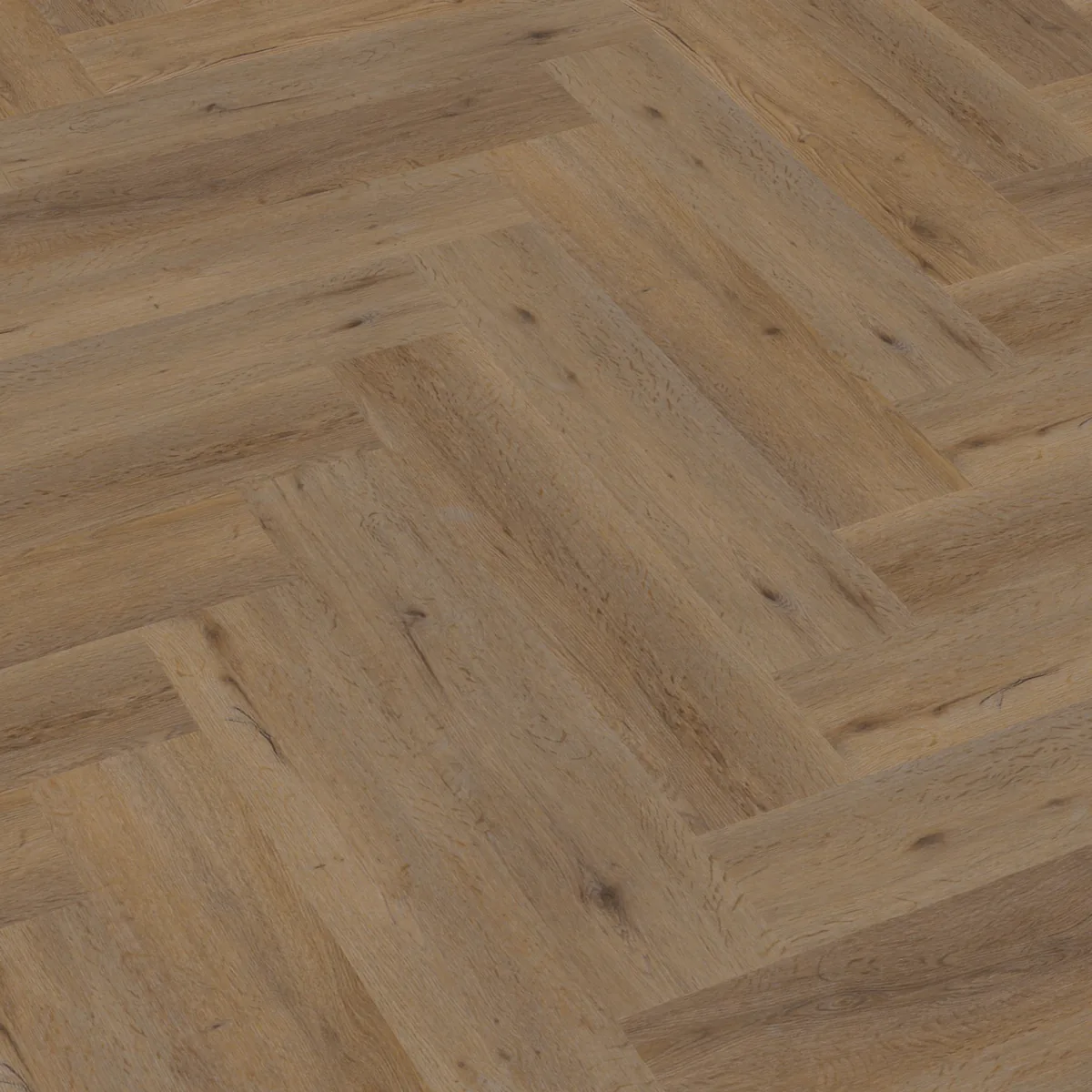 Leyton / Vivero Natural oak, visgraat klik pvc schuin van boven, met het verspringende legverband in beeld