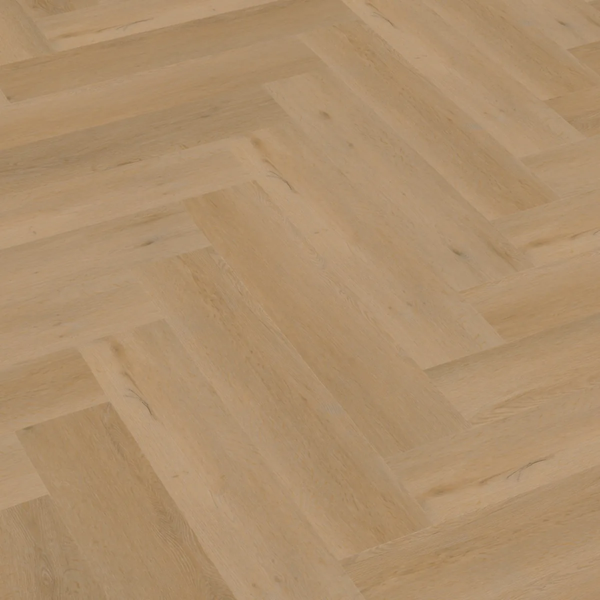 Leyton / Vivero Warm oak, visgraat klik pvc schuin van boven, met het verspringende legverband in beeld
