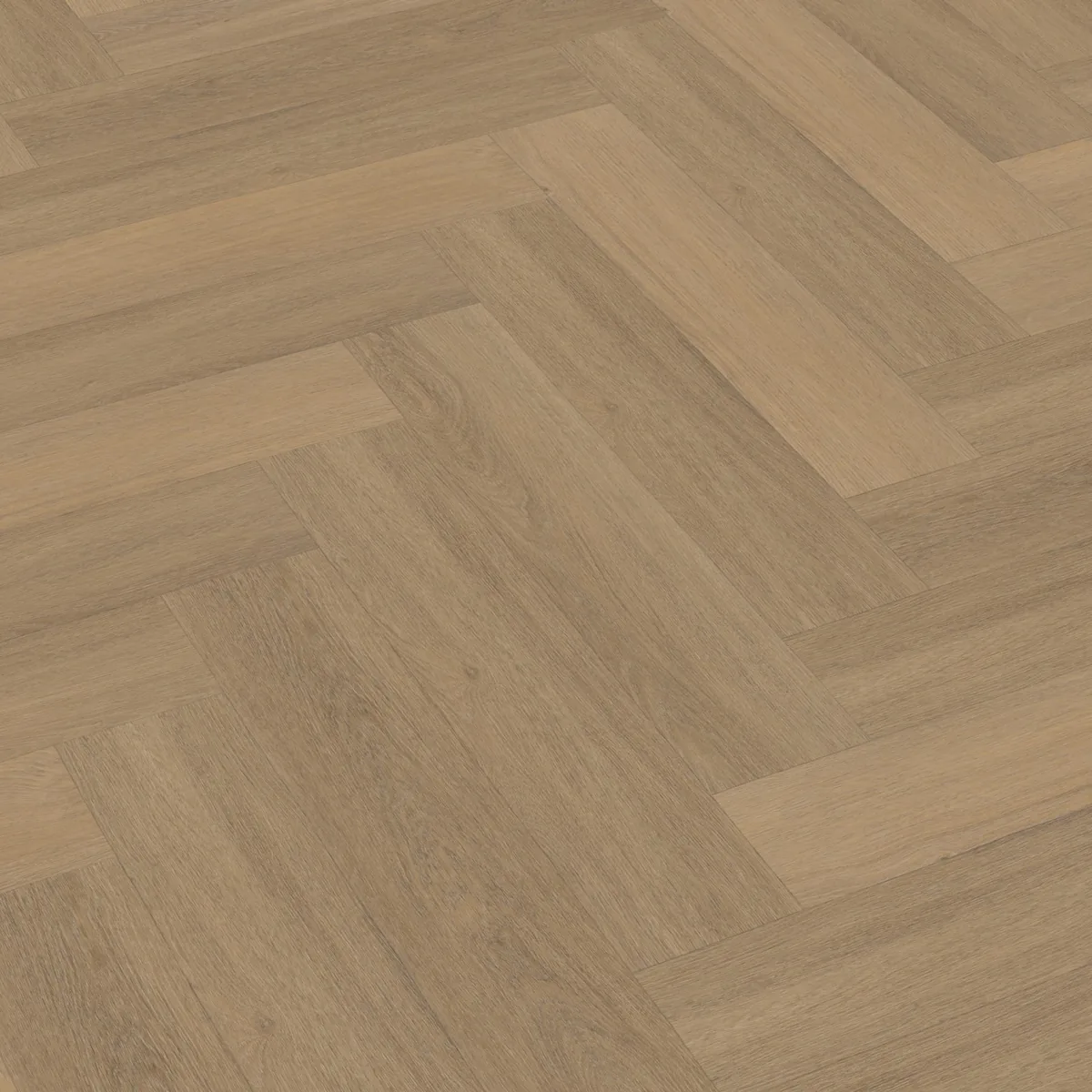 Sutton / Viranto warm natural, visgraat plak pvc schuin van boven, met het verspringende legverband in beeld