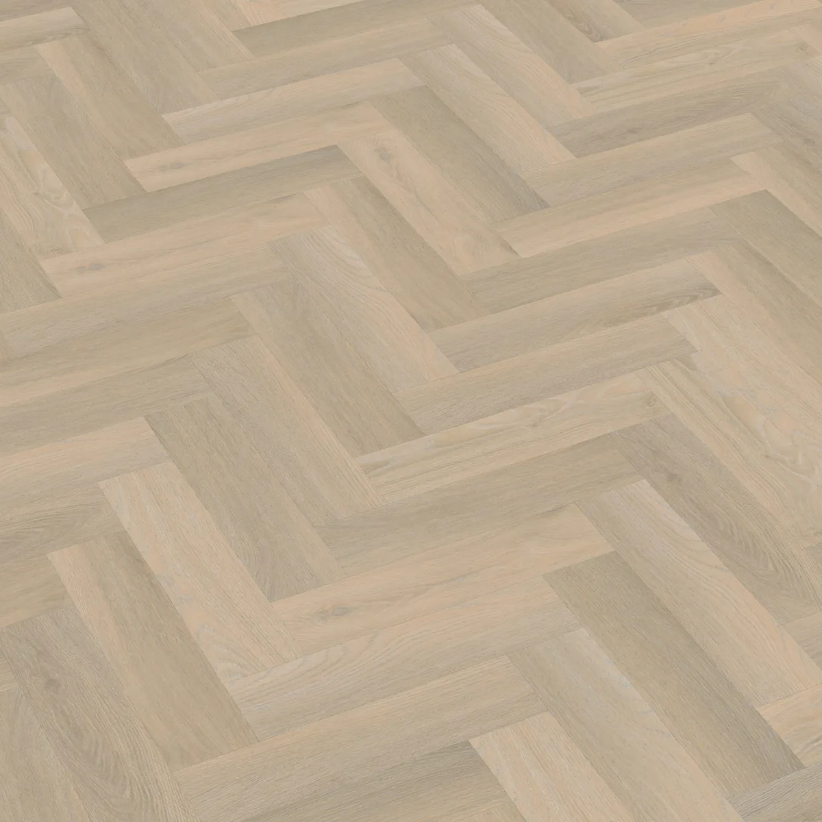 YUP / Spigato small beige, visgraat plak pvc schuin van boven, met het verspringende legverband in beeld